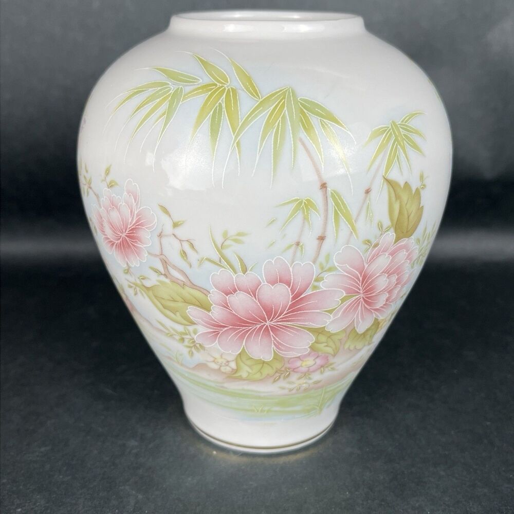 VTG Porcelanas Encarnacao Limoges Portugal Floral Vase 6.5” No 602 Chinoiserie